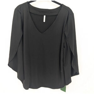 Halara Shirt Womens Large Black‎ Flutter Sleeve Blouse Top